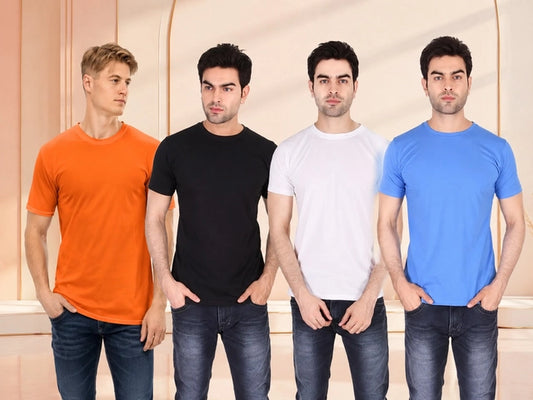 Men's Solid Round Neck Polycotton Multicolor T-Shirt – Pack of 4